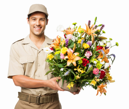 Florist Holding Bouquet Of Flowers - Isolated